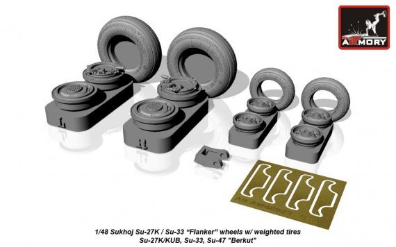 1/48 Su-27K / Su-33 wheels w/ weighted tires, front mudguard
