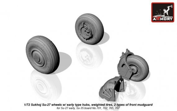 1/72 Su-27 Flanker weighter wheels set with early hubs