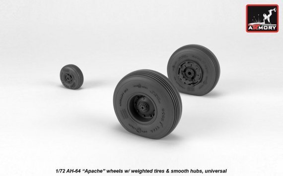 1/72 Boeing AH-64 Apache wheels with weighted tires, smooth hubs
