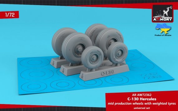 1/72 Lockheed C-130 Hercules wheels with weighted tyres, mid typ