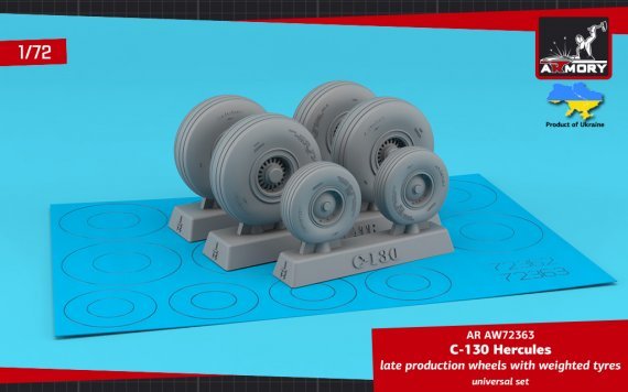 1/72 C-130 Hercules wheels with weighted tyres, late type