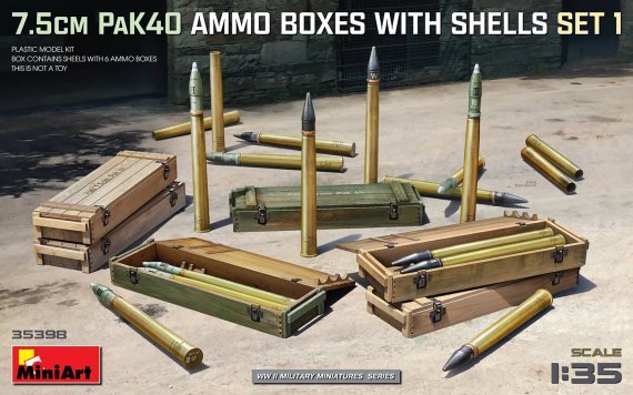 1/35 7.5cm PaK40 Ammo Boxes with Shells Set 1