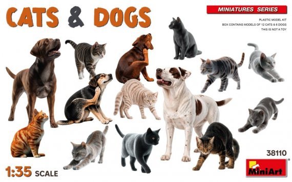 MiniArt 1/35 Katzen & Hunde 12+6 Figuren