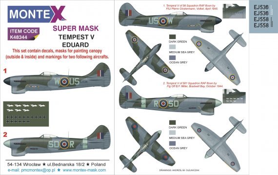 1/48 Hawker Tempest Mk.V canopy mask, insignia masks, decals