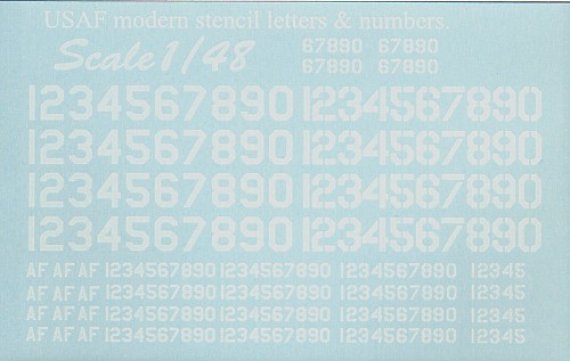 1/48 USAF modern stencil letters and numbers. White