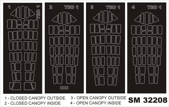 1/32 Douglas TBD-1 Devastator 2 canopy frame paint masks
