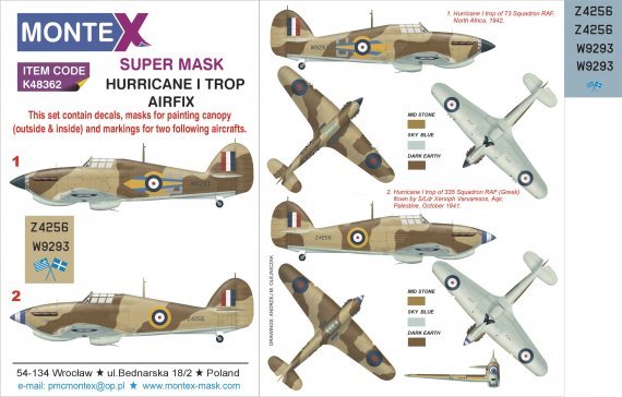 1/48 Hurricane Mk.I Tropical canopy & insignia masks & decals