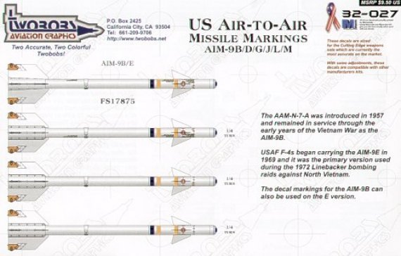 1/32 US Missile Markings for AIM-9B/D/G/J/L/M and AIM-7E-2/M