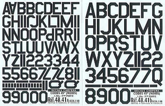 Colorado Lettres et Chiffres Noirs 1/48 Angles 45� 2 Tailles