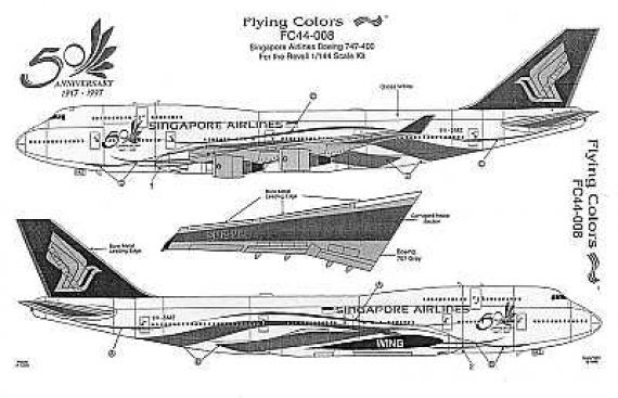 Flying Colors Decals B747-400 Singapore Airlines 1/144
