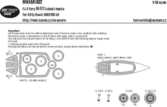 New Ware FJ-3 Fury BASIC Masks 1/48 Kitty Hawk