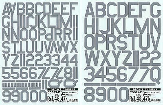 D�calcomanies 1/48 Lettres et Chiffres Gris 45� 2 Tailles