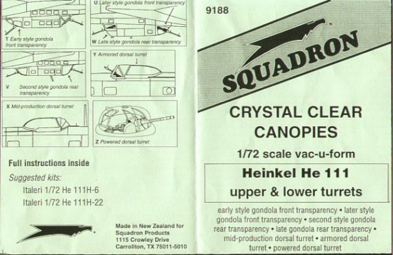 1/72 He 111H upper & lower turret and gondola glazing. For Itale