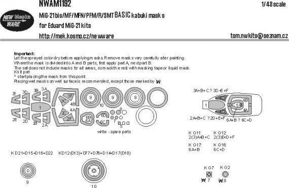 1/48 Mask MiG-21 bis/MF/MFN/PFM/R/SMT BASIC for Eduard