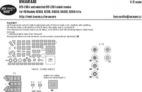 Masque 1/72 DFS-230A/DFS-230 pour RS Models