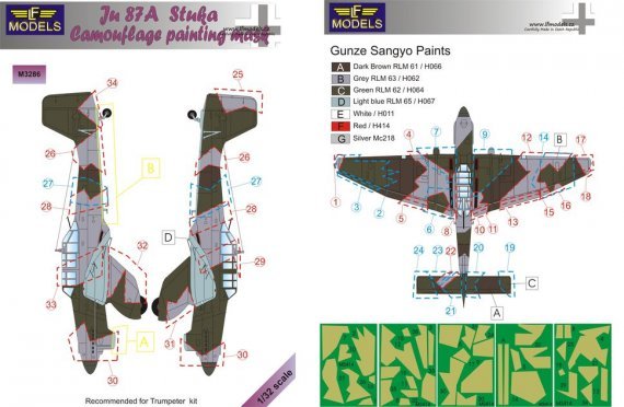 1/32 Mask Ju 87A Stuka Camouflage pattern for Trumpeter