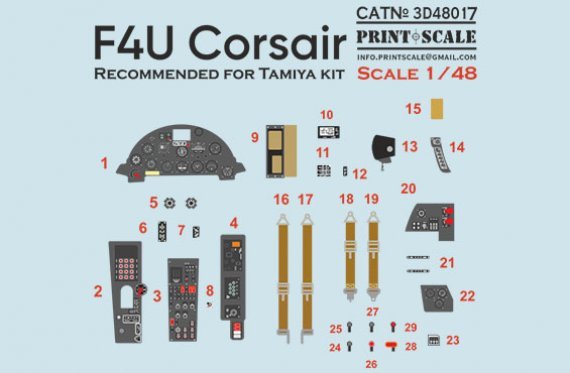 1/48 Instrument panel Vought F-4U Corsair for Tamiya