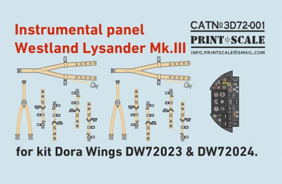 Print Scale 1/72 Westland Lysander Mk.III Panneau instruments