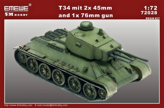1/72 T-34 with 2x 45mm and 1x 76mm gun