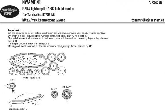 1/72 Lockheed-Martin F-35A Lightning II Basic kabuki masks
