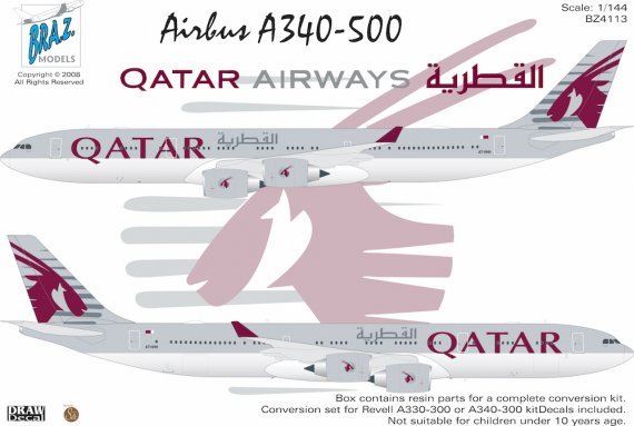 1/144 Airbus A340-500 with Qatar 2020 Scheme Decals