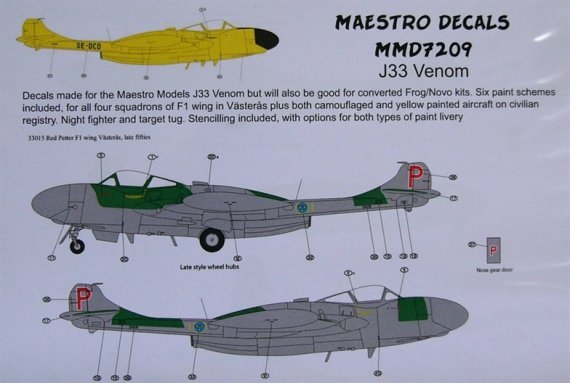 1/72 J33 Venom  Swedish Air Force (decals)