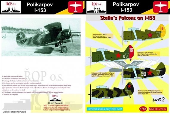 1/72 Decals I-153  Stalins Falcons part 2