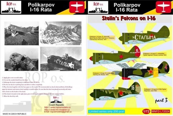 1/72 Decals I-16 Rata  Stalins Falcons part 3