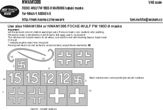 New Ware 1/48 Masques Marquage FW 190D-9 pour Miniart