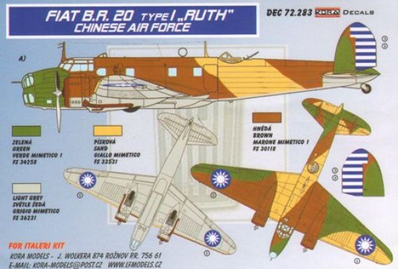 1/72 Decals Fiat BR.20 Type I RUTH (Chinese AF)