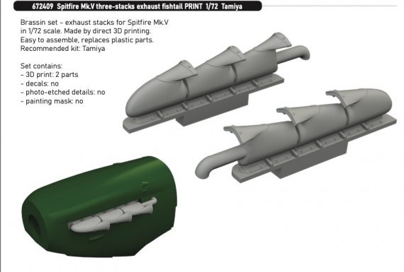 Brassin 1/72 Spitfire Mk.V 3-stacks exhaust fishtail