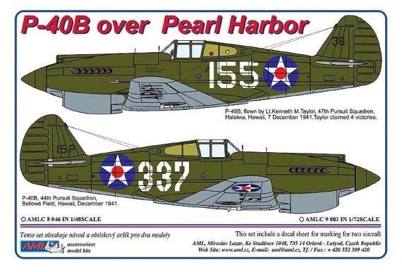 AML 1/48 D�cals Curtiss P-40B Pearl Harbor