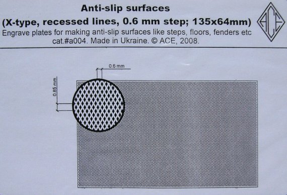 Anti-slip surfaces (X-type, 0.6mm step, recessed)