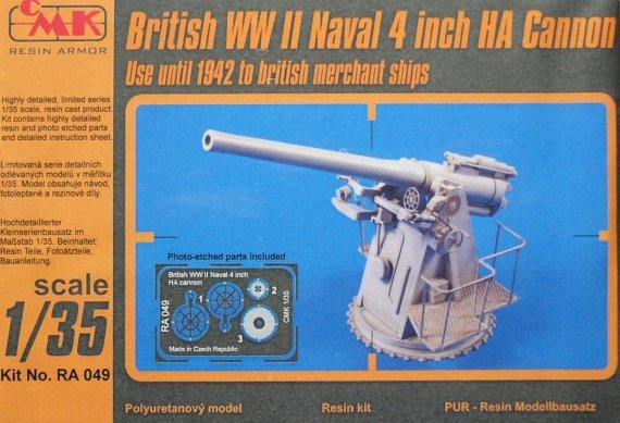 1/35 British WWII Naval 4-inch HA Cannon