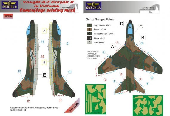 1/72 Mask A-7 Corsair II in Vietnam Camouflage paint.
