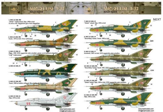 1/32 Decal MiG-21 UM (Hun.AF 905, 907 091, 55, 35)