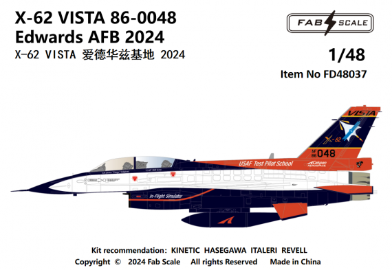 1/48 X-62 Vista 86-0048 Edwards Afb 2024