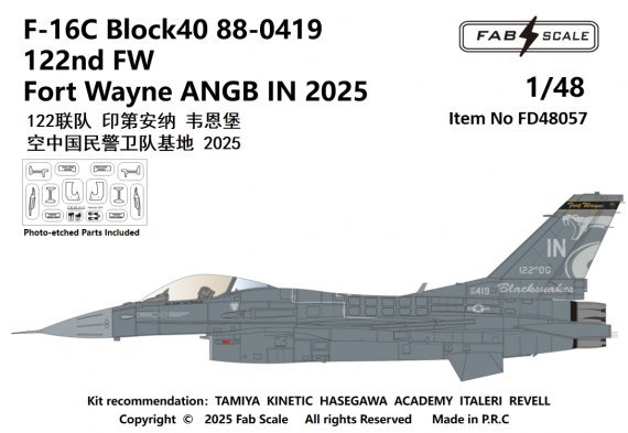 1/48 F-16C Block40 122nd Fw Fort Wayne Angb In 2025