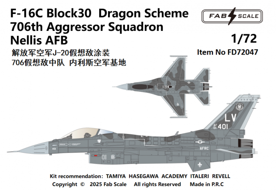 F-16C Fighting Falcon Block 30 Dragon 706th Aggressor 1/72