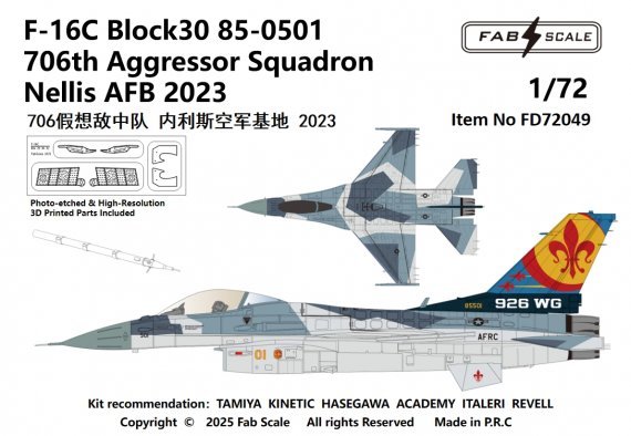 1/72 F-16C Block 30 706th Aggressor Squadron Nellis Afb 2023