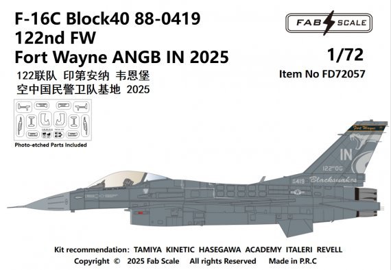 1/72 F-16C Block40 122nd Fw Fort Wayne Angb In 2025