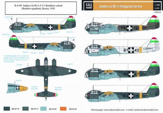 1/48 Junkers Ju-88A-4, Ju-88A-14, Ju-88D-1 in Hungarian Service