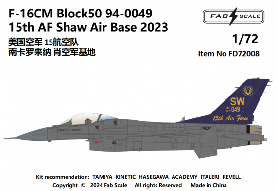 1/72 USAF  F-16C Block 50 15th Af Shaw Air Base 2023