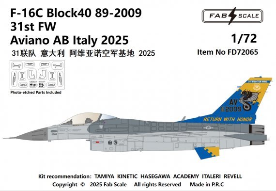 1/72 F-16C Block40 89-2009 31st Fw Aviano Ab Italy 2025