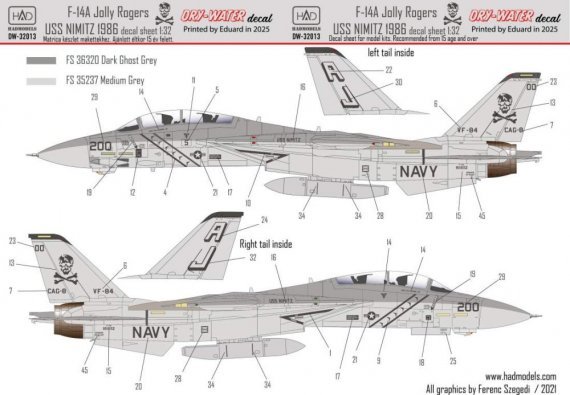 HAD 1/32 D�calcomanie F-14A Jolly Rogers Low Visibility