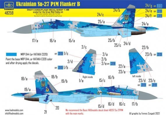 1/48 Ukrainian Su-27P1M Flanker B Digital Camouflage decal sheet