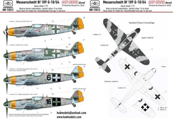 1/72 Decal Messerschmitt Bf 109G-10/U4 dry-water
