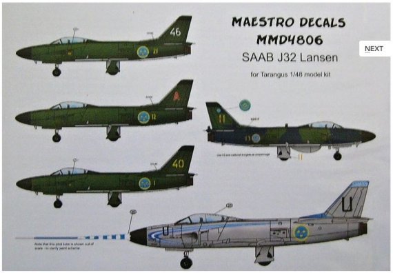 1/48 SAAB J32 Lansen (decals )