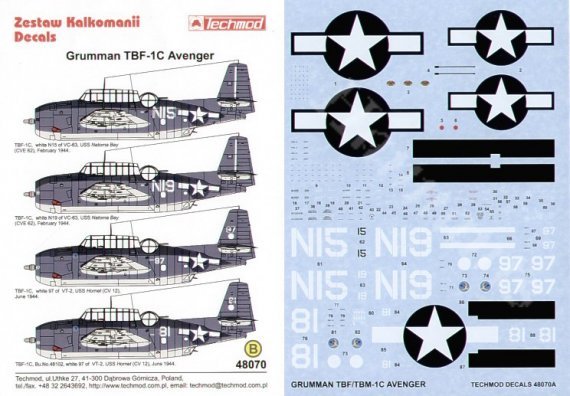 Techmod TBF-1C Avenger Decals 1/48