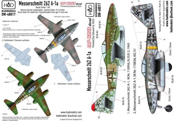 1/48 Decal Messerschmitt 262 A-1a dry-water